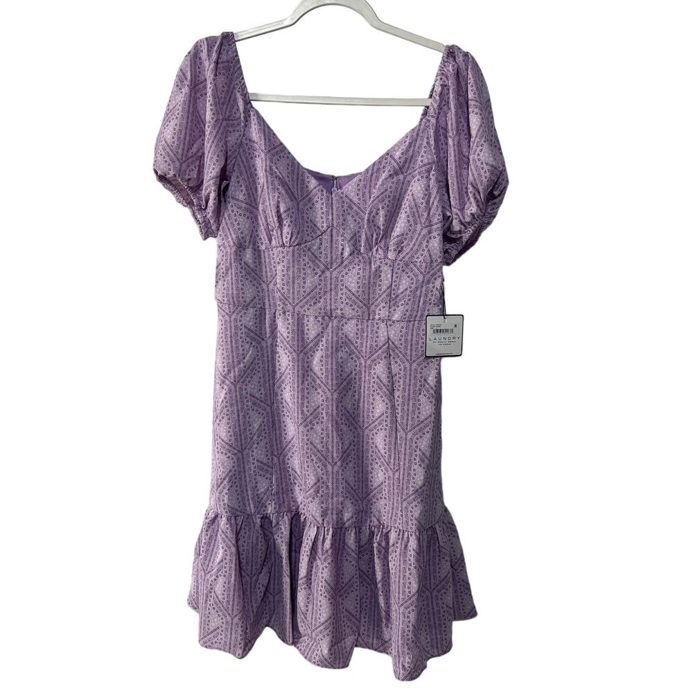 LAUNDRY SHELLI SEGAL WMNS SZ 4 PURPLE FLORAL RUFFLE PUFF SLEEVE MINI DRESS NEW - Picture 2 of 12